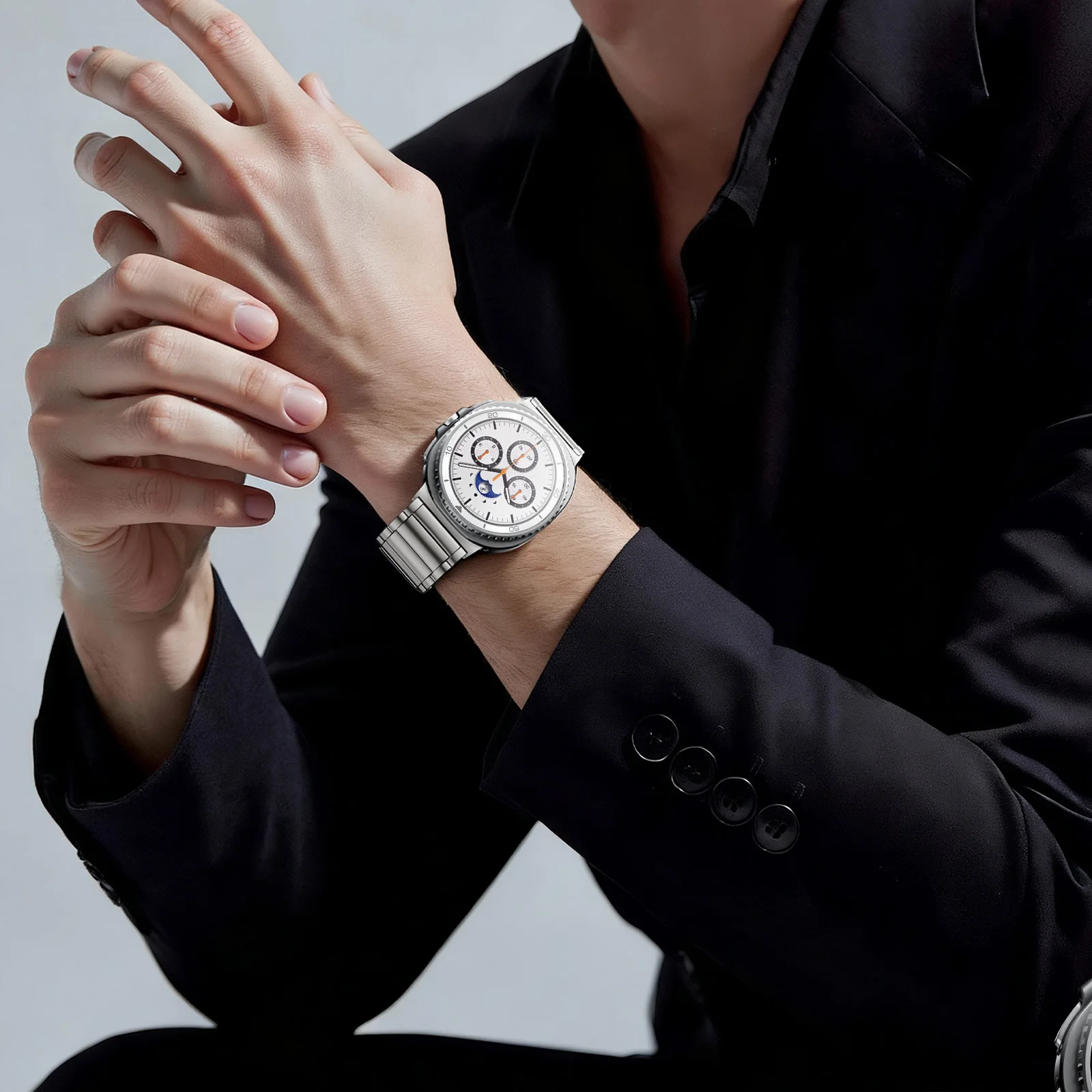 Фото Титановый ремешок LULULOOK для Samsung Galaxy Watch 8 40 мм, 44 мм и 8 Classic 46 мм, титановый металлический ремешок с раскладывающейся застежкой №5