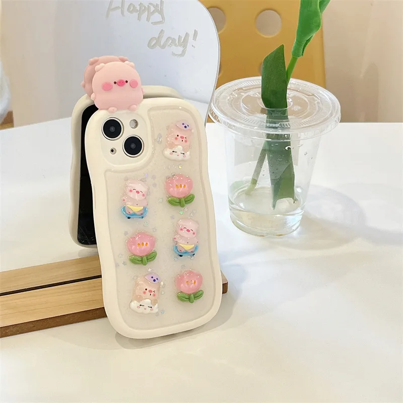 

Creative Stereo Cartoon Pig Flower Phone Case Cover for IPhone 11 12 13 14 Pro Max Case for IPhone 14 Pro Max