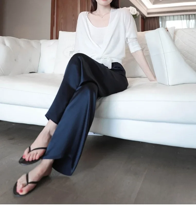 Брюки женские тонкие однотонные с завышенной талией повседневные модные брюки