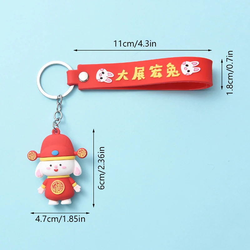 Chinese New Year Rabbit Key Chain God Of Wealth Car Animals Keychain Ring Student Bag Pendant Bunny Hanging Decors images - 6