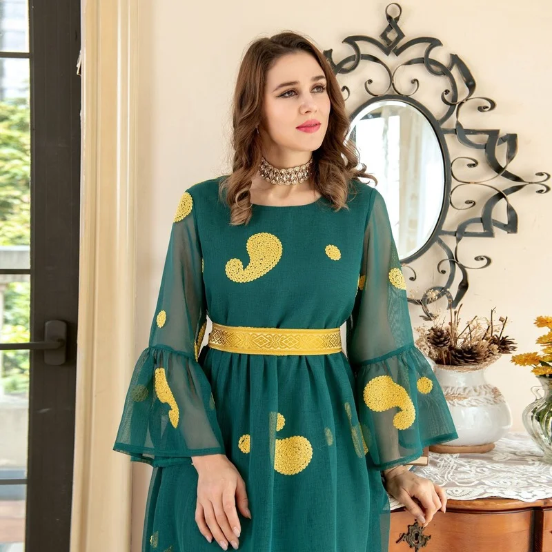 Ramadan Eid Mubarak Green Abaya Dubai Turkey Islam Muslim Arabic Long Dress Kaftans African Dresses For Women Robe Femme Longue