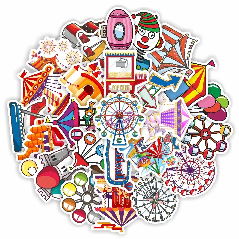 

50 New Kids Cartoon Stickers Ferris Wheel and Balloons DIY Toys Kawaii Gift Tags Decorative Scrapbooking Waterproof Sticker Pack