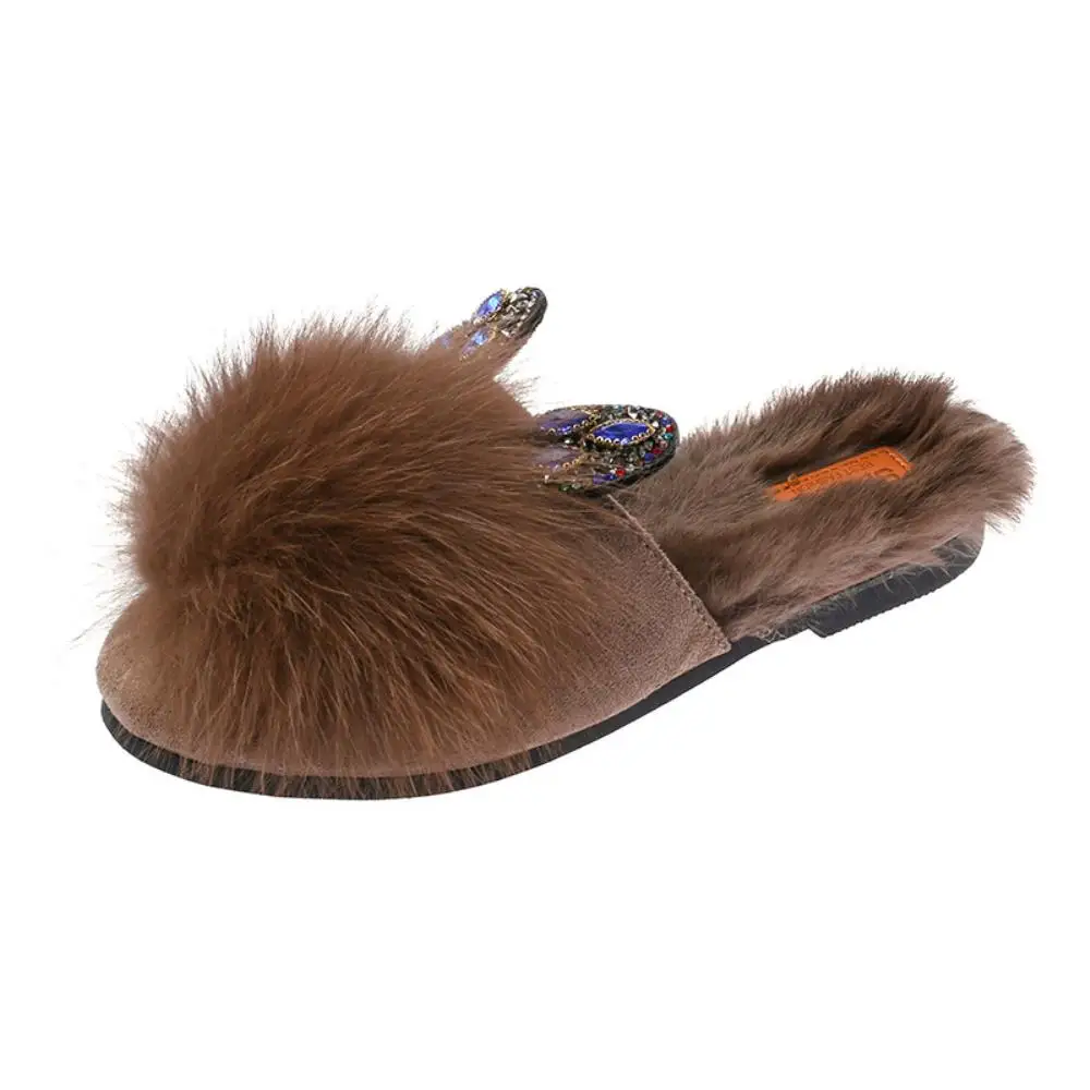 

Shoes Woman 2022 Female Slippers Fur Flip Flops Low Luxury Slides Loafers Cover Toe New Plush Designer Flat Fashion Hoof Heels R