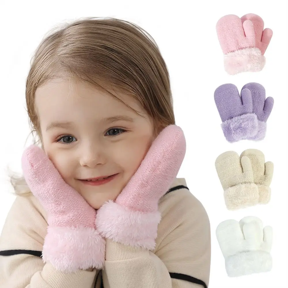 

Winter Baby Knitted Gloves Girls Boys Thickened Cozy Knitting Wool Gloves Windproof Coral Fleece Gloves