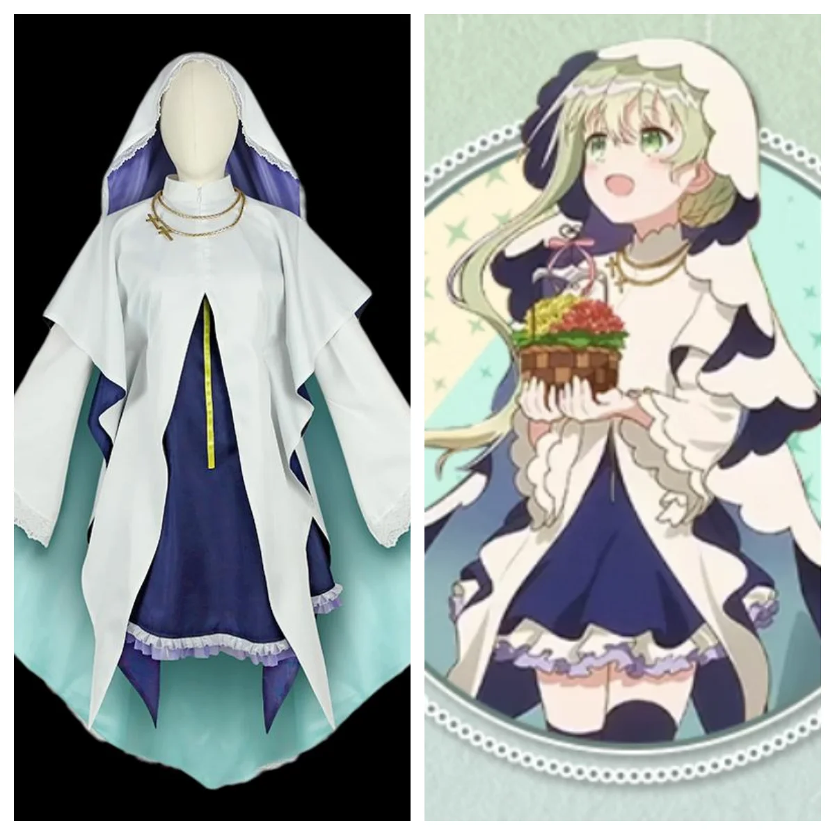 

Shiro Seijo to Kuro Bokushi Cecilia Cosplay Costume Halloween Cross Saint Women Girls Outfit