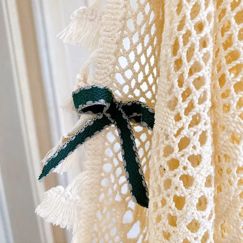 Американские кантри вязаные крючком Полые Короткие шторы для кухни ручной ромб