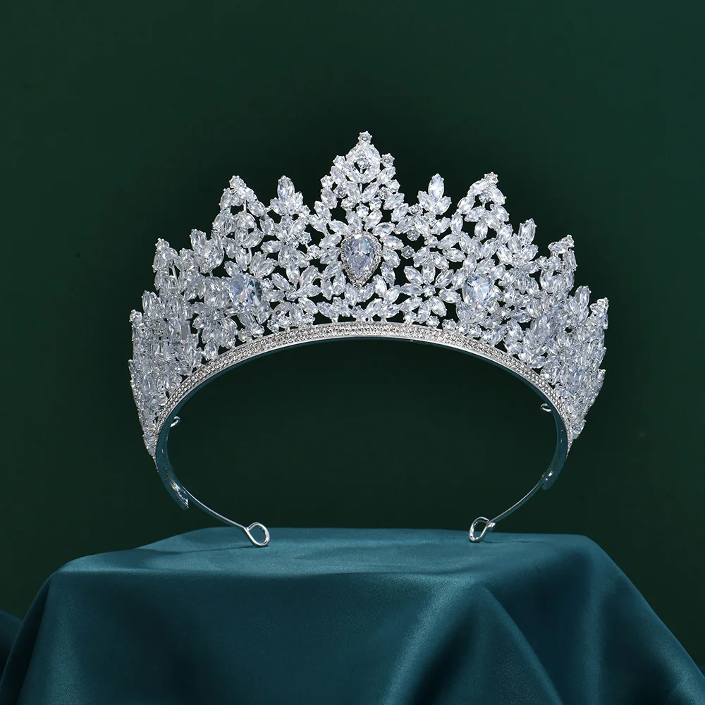 

Luxury Baroque Cubic Zirconia Sliver Royal Queen Tiaras Women Jewelry Bridal Crowns Pageant Diadema Wedding European Headpieces
