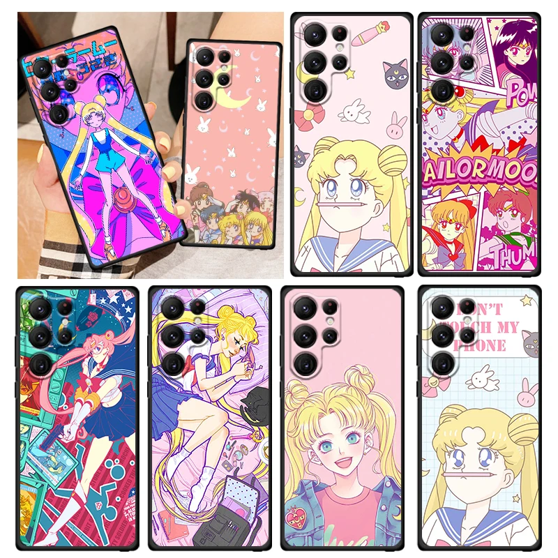 

Anime Sailor Moon Art Phone Case For Samsung Galaxy S22 S21 S20 FE S10 S10E S9 S8 Plus Ultra Pro Lite S7 Edge Black FUndas