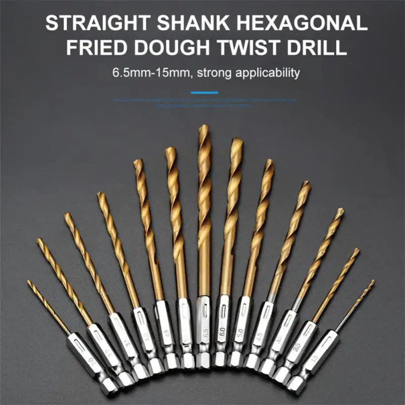 

13Pcs Metal drills Set High Speed Steel Titanium Coated Drill Bit 1/4 Hex Shank 1.5-6.5mm Hexagonal Handle Twist Drill Tools