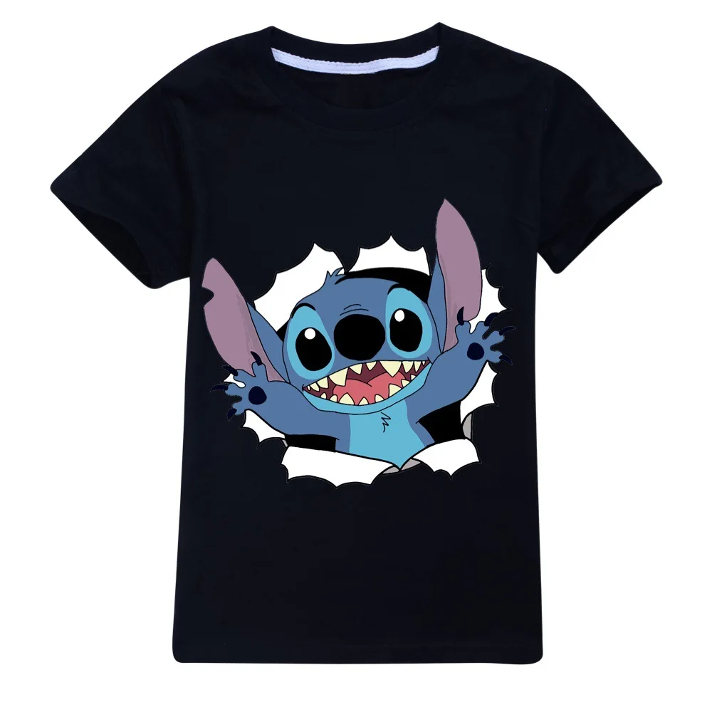 

New Children Clothes Disney Stitch Baby Girls Cotton T-Shirt Toddler Boys School Tops Kids Fashion Summer Cute Short Sleeve Tees
