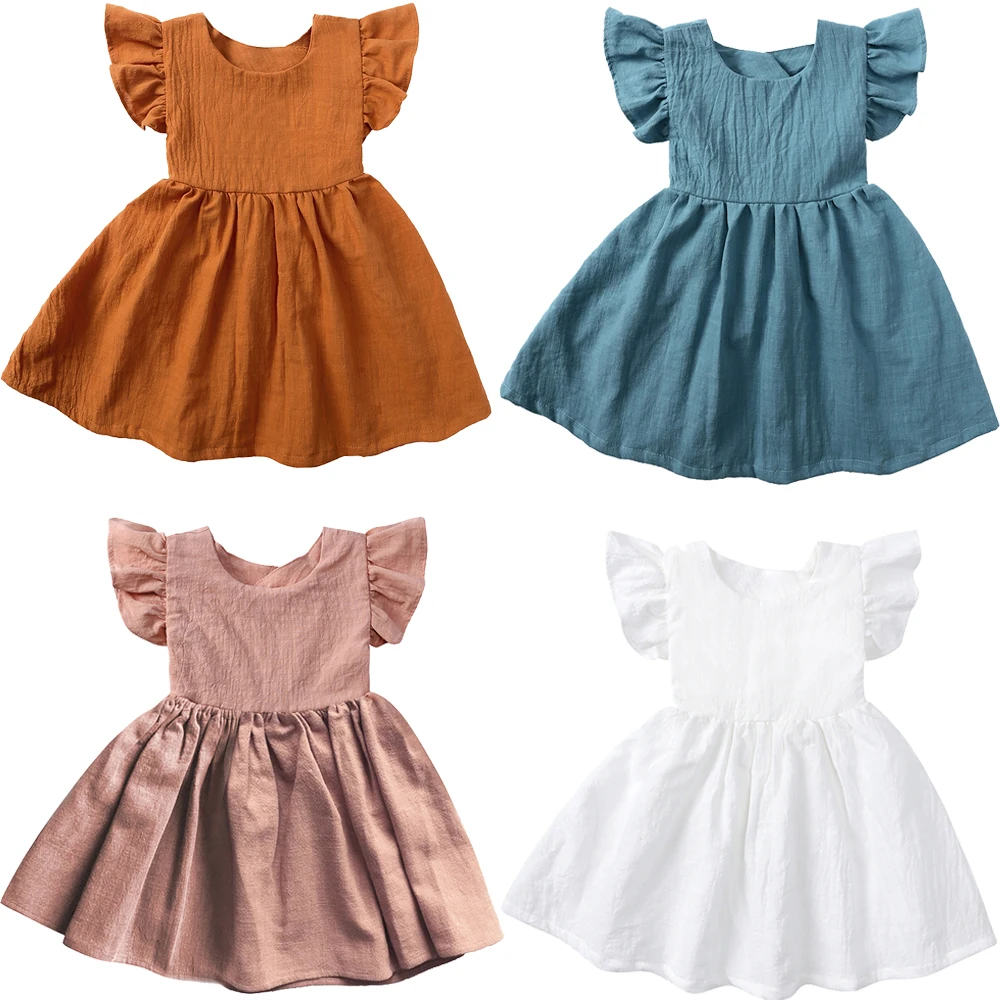 

Children's Summer Clothes Girls Dress Sleeveless Pleated Backless Bow Dress Cotton Baby Korean Dress Baby Girls Princess Dresses