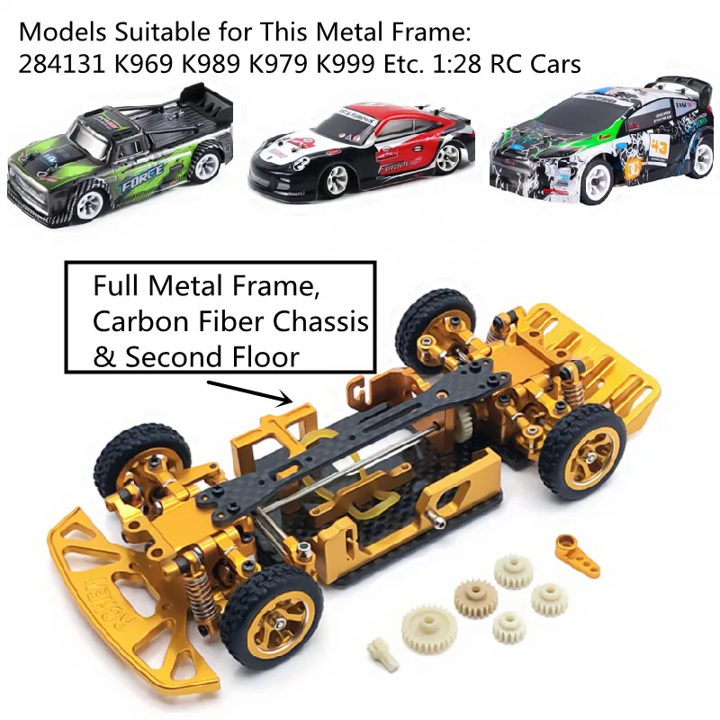 

WLtoys 1/28 284131 K969 K979 K989 K999 RC Car Metal Upgrade Parts Assembly Metal Frame, Bottom & Second Floor are Carbon Fiber