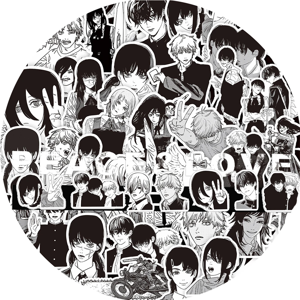 10/30/75 шт. крутые Мультяшные наклейки с Бензопилой черные и белые аниме сделай сам