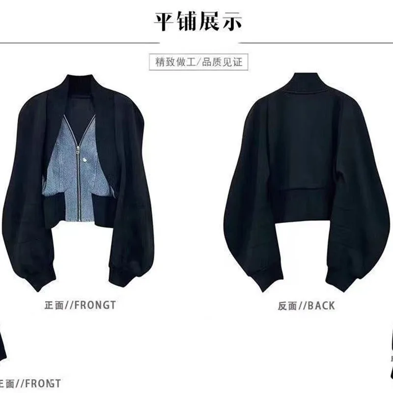 Дизайнерская нишевая черная джинсовая строчка с длинными рукавами короткое