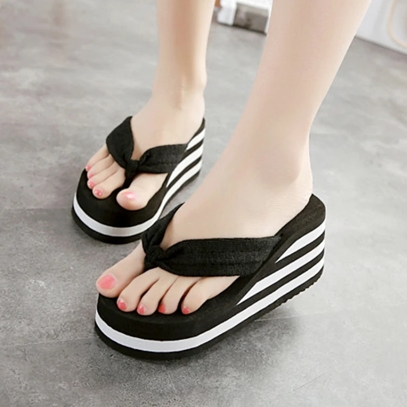 Plus Size 41 Women Summer Beach Non-Slip Flip Flops Thick Platform Leisure Wedges Outside Female Slides Womens Casual Slippers