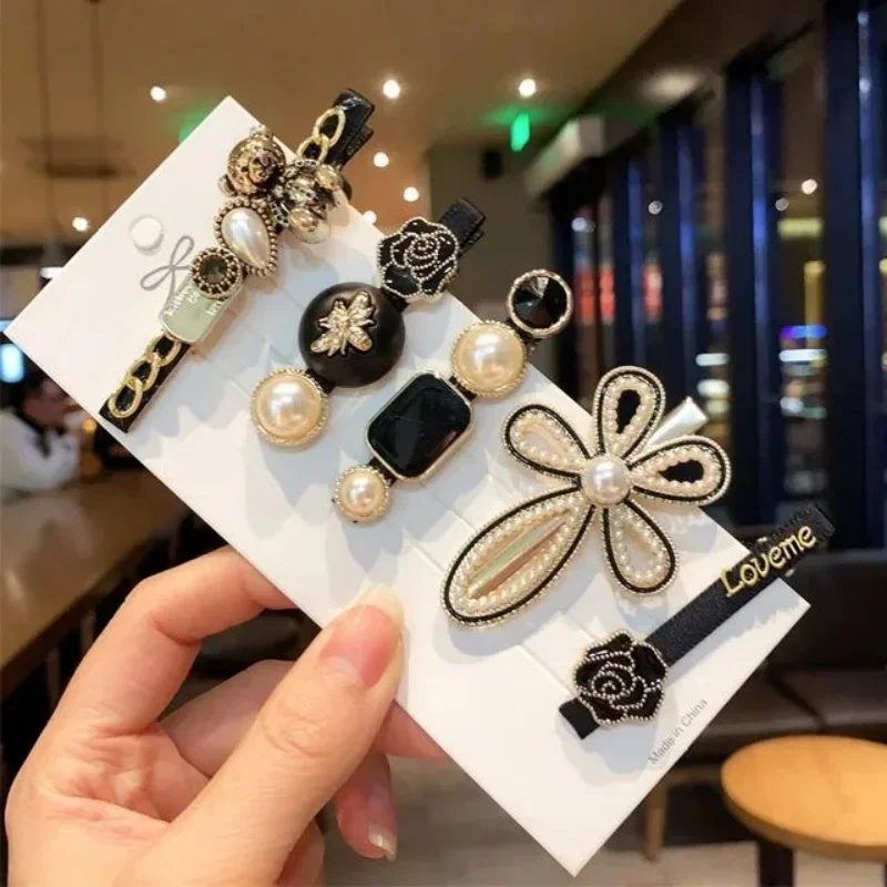 5pcs Women's Hairpin Side Hair Clip Set Designer Pearl Headwear Bangs Headpiece Accessories Hairwear Duckbill