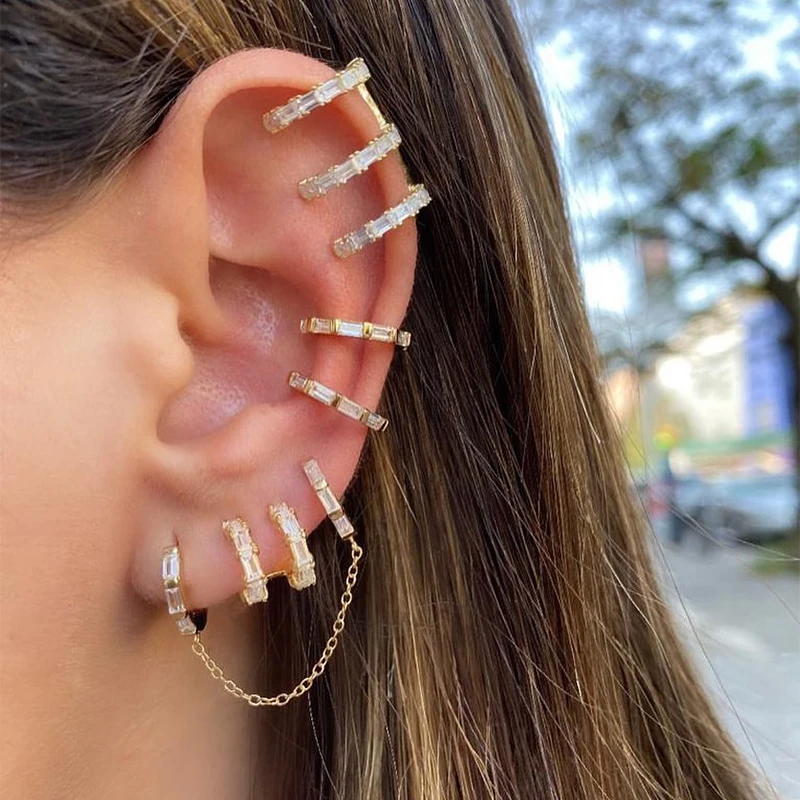 CRMYA 1Pc Gold Silver Filled Hoop Earrings For Women Zircon Piercing Double Round Chain Tassel Earrings 2022 Jewelry Wholesale images - 6