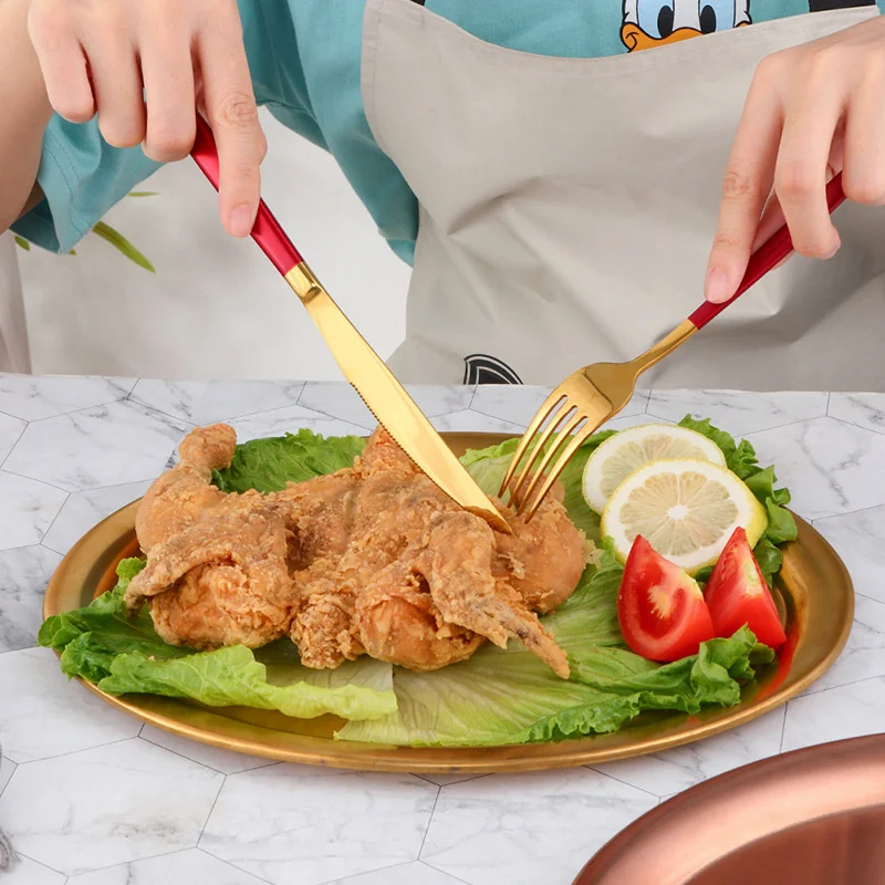 

Colorful Metal Plate Creative Stainless Steel Household Oval Plate Kitchen Flat Bottom Fish Plate Snack Bar Barbecue Snack Plate