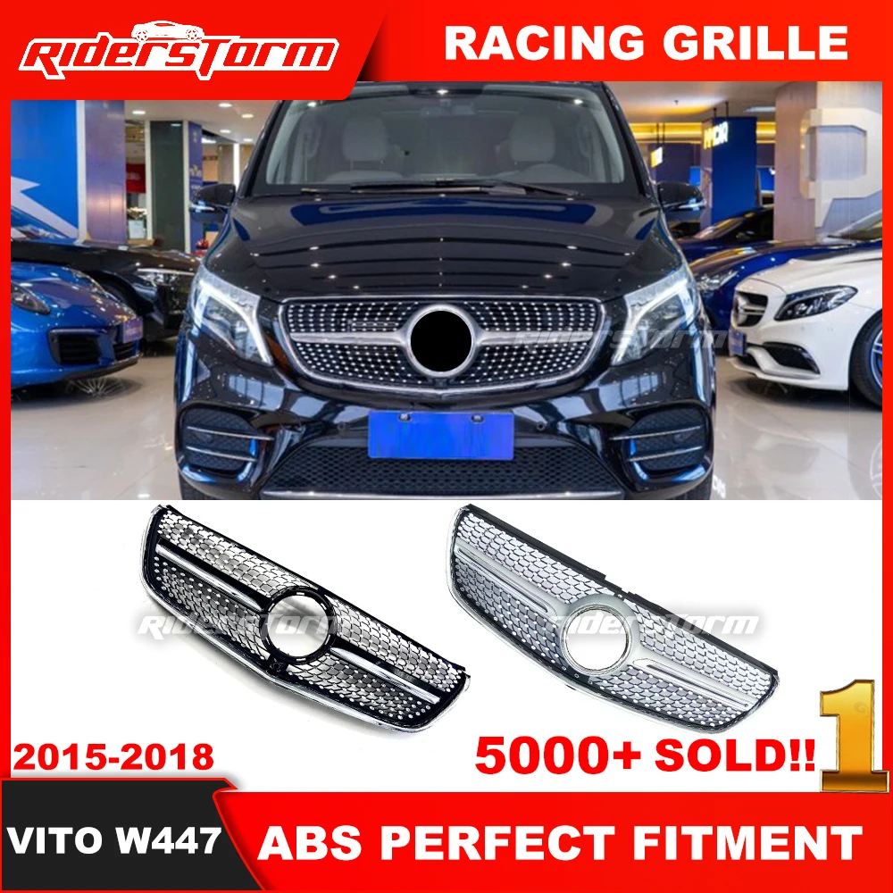 

Year 2015-2019 Vito Diamond grille For merced Vito Class W447 Grille W447 Diamond Grid Silver And black ABS material Grille