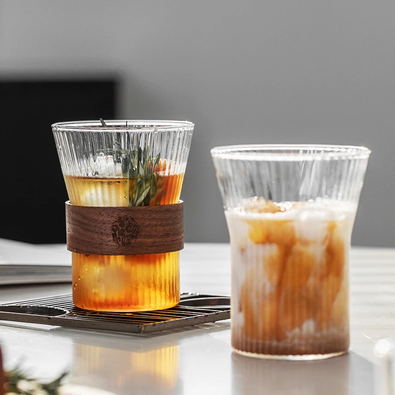 

Чашка для кофе в рубчик с вертикальными полосками, стеклянный бокал для вина, коктейля, виски, десерта, боросиликатное стекло