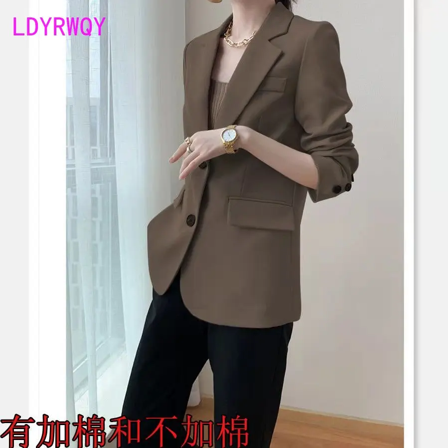 2023 Spring and Autumn New Korean Version Temperament Fashion Versatile Design Sense Suit Coffee Small Suit Coat Women