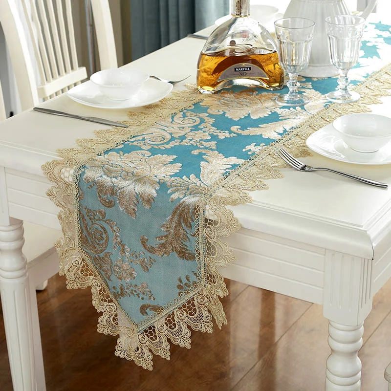 כחול תחרה שולחן רצי אירופאי אוכל שולחן חד פינת בד מפת שולחן אופנה מלבני טלוויזיה כיסוי בד אבק כיסוי דקור