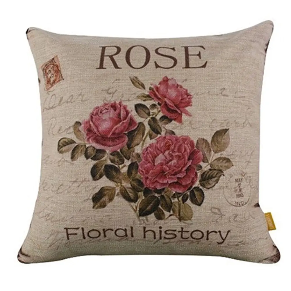 

Vintage Floral/Flower flax Decorative Throw Pillow Case Cushion Cover Home Sofa Decorative(3 roses)