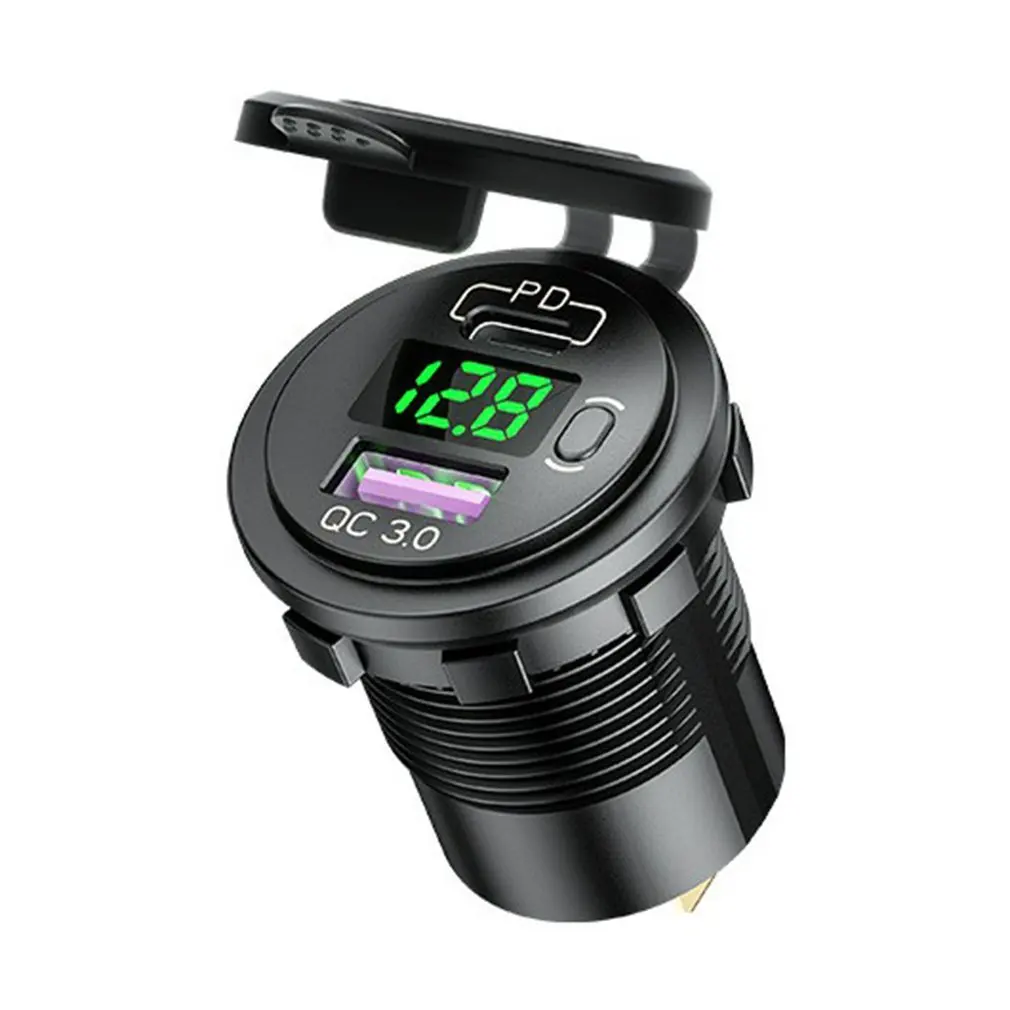 

Быстрая зарядка P21-B автомобиля с выходным портом 12 в PD + USB с дисплеем напряжения, зарядное устройство USB для автомобилей и мотоциклов, автомо...