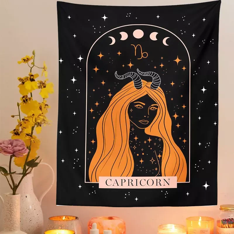 

Tarot Constellation Tapestry Wall Hanging Moon Phase Tapestry Divination Beach Mat Sun Moon Constellations black Wall Decor