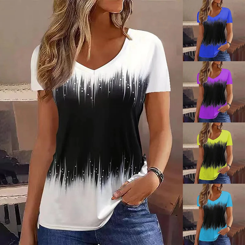 

Женская футболка с коротким рукавом и V-образным вырезом, свободного покроя