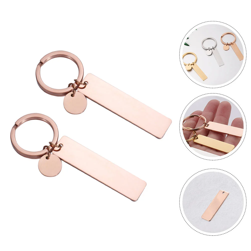 

2 Pcs Tag Blank Hanging Tags Key Stainless Steel Charms DIY Stamping Unfinished Keychain