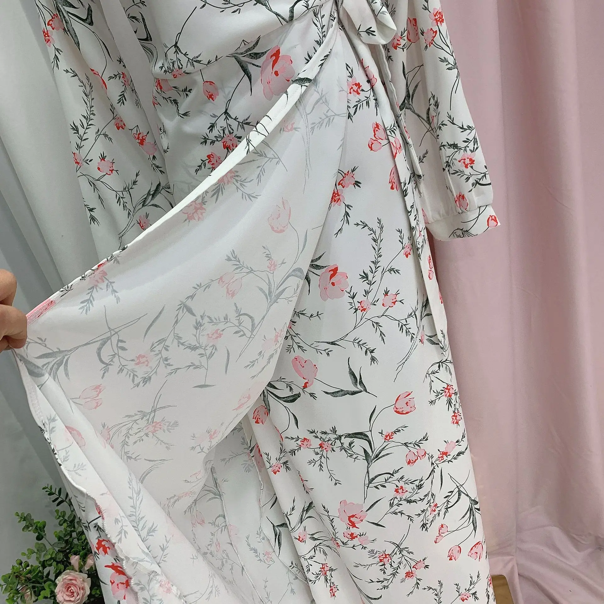 Floral Printed Maxi Dress Women's Caftan Femme NEW 2022 Abaya Dubai Hijab Muslim Wrap Dresses Turkey Islam Kaftan Robe Musulmane