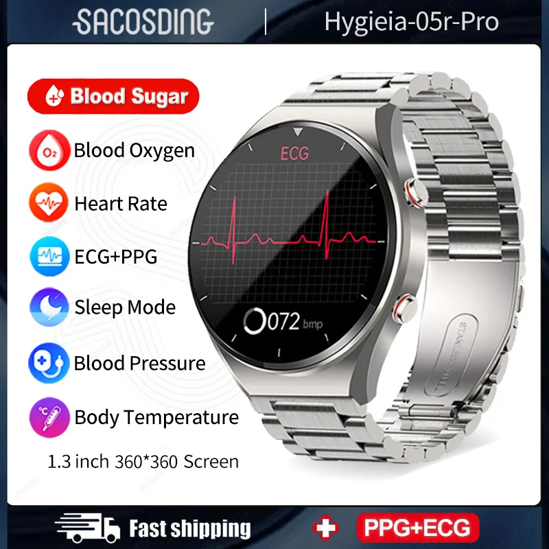 

Healthy Blood Sugar Smart Watch Men ECG+PPG Precise Body Temperature Heart Rate Monitor Smartwatch HRV Blood Pressure Watch 2023