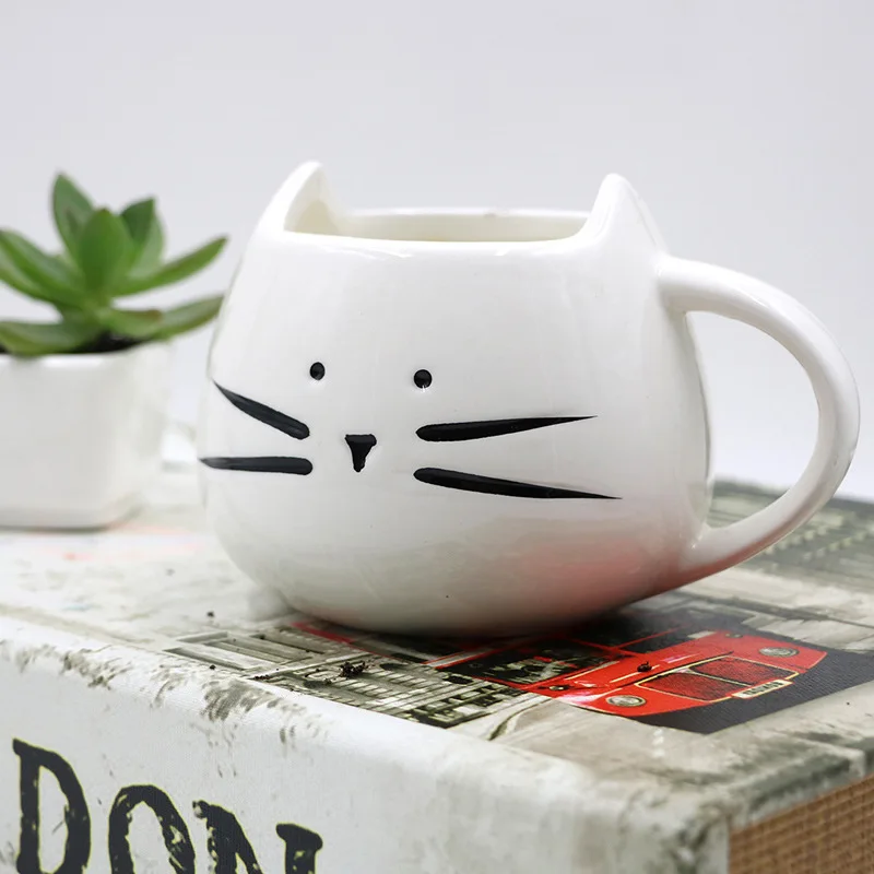 

Creative 400ml Ceramic Cute Cat Mug with Spoon Coffee, Milk Tea, Animal Cup with Handle, Exquisite Gift.