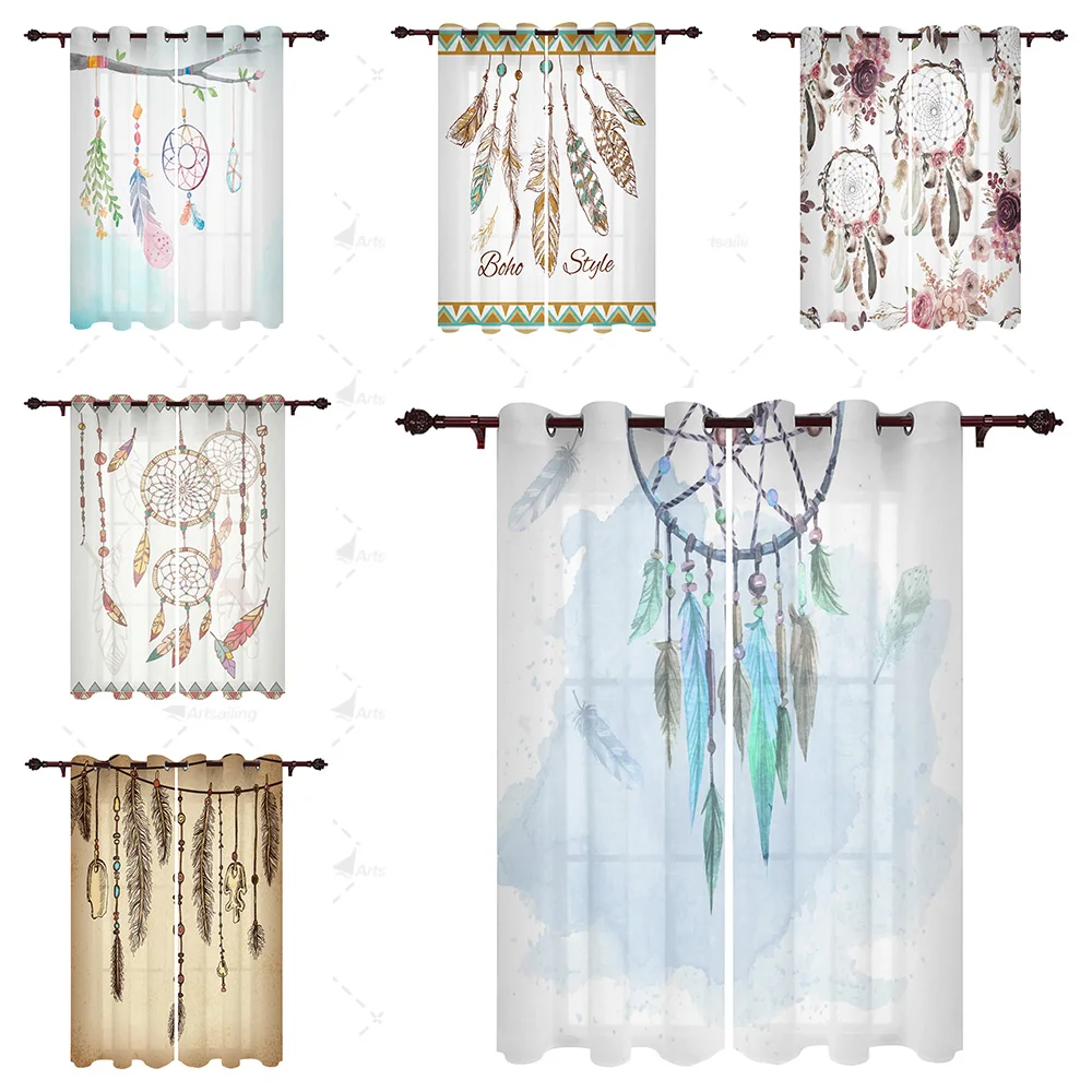 Dream Catcher Grey Retro Art Perforated Curtain Garden Drapes Bedroom Living Room Shading Decorative Kitchen Bathroom Curtain