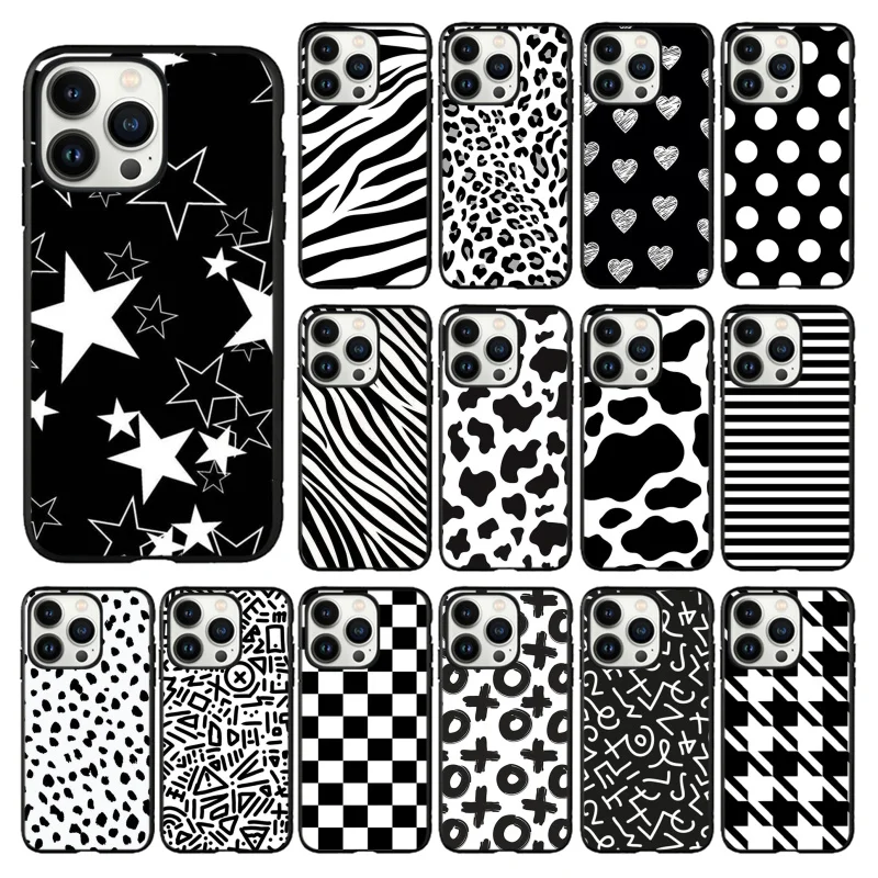 

Phone Case For iphone 14 13 12 11 Pro Max XS XR X 8 7 Plus SE Mobile Phone Cases Cow zebra Leopard Black White Art Funda Cell