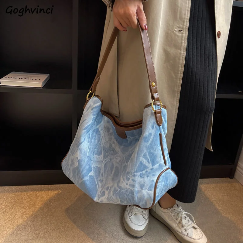 

Джинсовые сумки на плечо для женщин, модная шикарная вместительная сумка-мешок через плечо со вставками для подмышек, подходящая ко всему офисная дамская сумочка