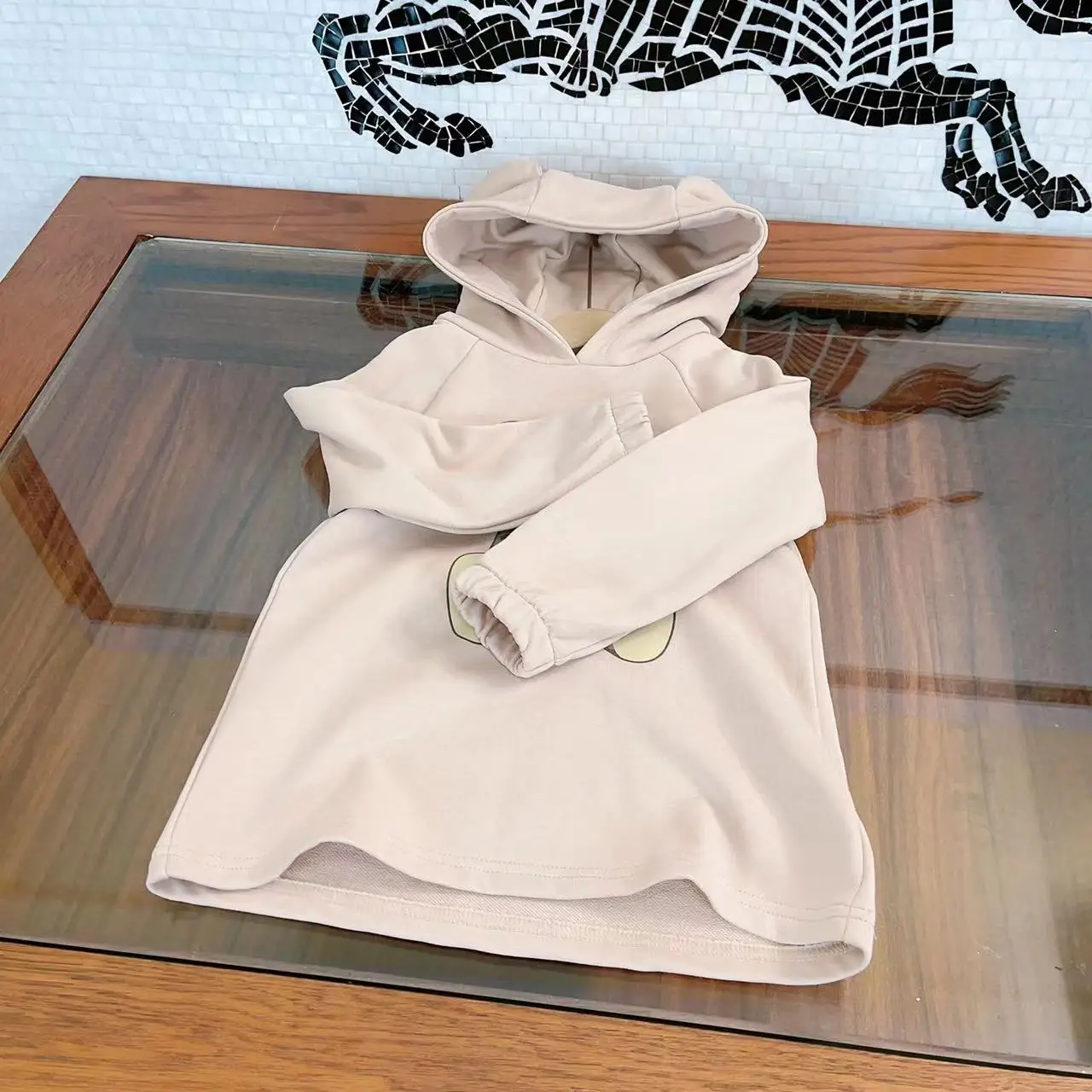 

Girls' dress in autumn, hooded collar, small ears, warm cotton, 2022 new cute casual dress for children