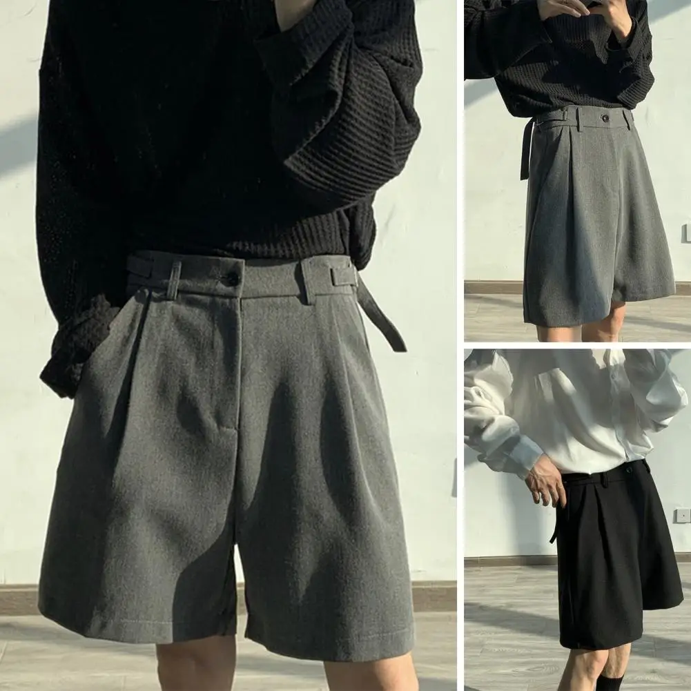 

Шорты мужские с широкими штанинами, модные повседневные штаны в Корейском стиле, драпированные свободные до колена, с поясом, в стиле ретро, лето