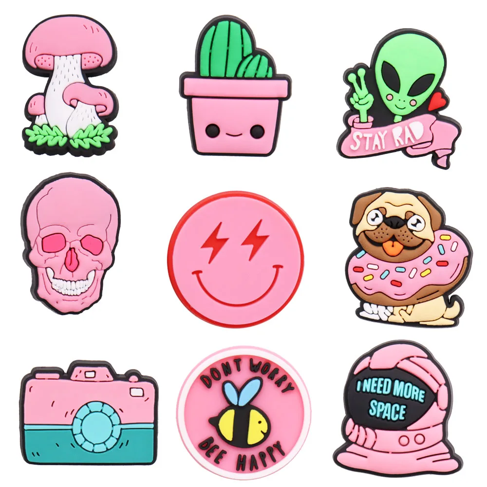 1 шт. улыбающееся лицо, розовые собаки, растения, камера, Череп, инопланетянин, пвх садовый обувной талисман, украшения для обуви, Croc Jibz, браслет для рукоделия, подарки