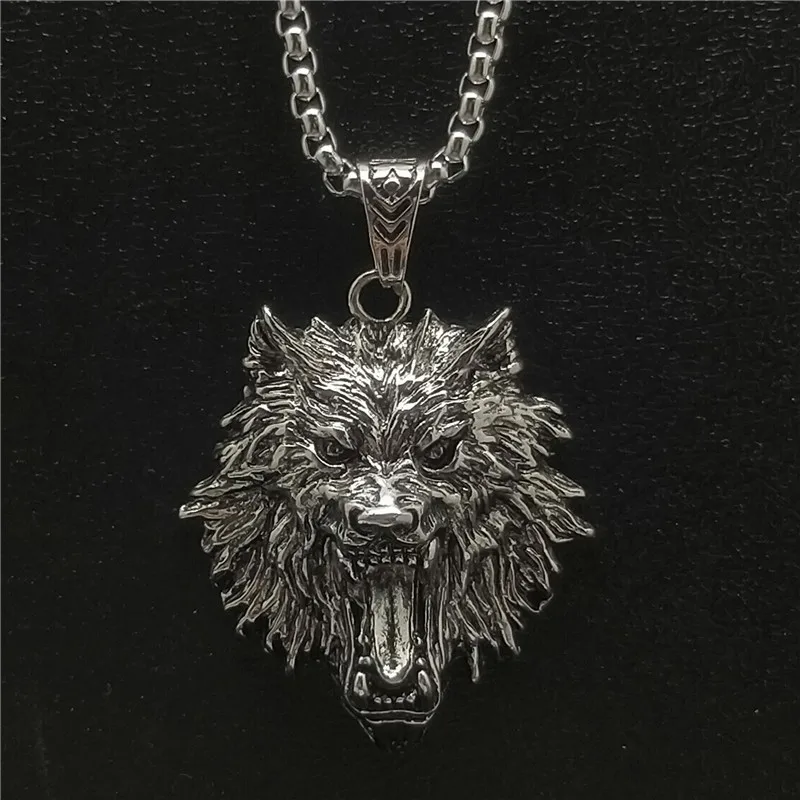 

Vintage Necklace Hip Hop Stainless Steel Jewelry Berserk Wolf Head Pendant Tide Fashion Domineering Man Necklace Wholesale