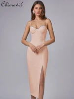womens simple solid color high waist slim fit skinny bandage dress 2022 summer new fashion diamond split sling dress female
