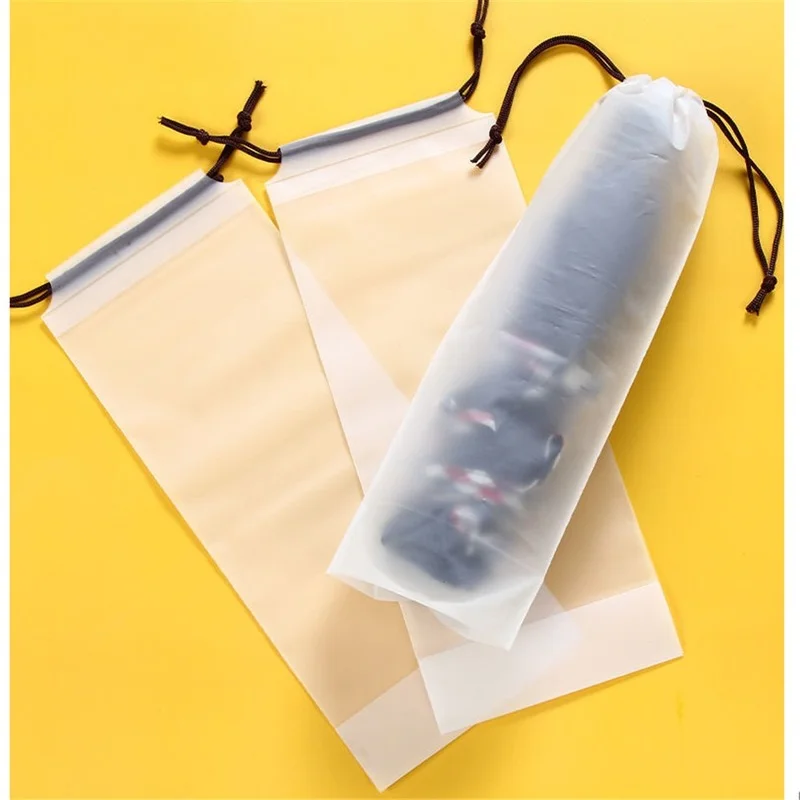 

Matte Translucent Plastic Bag Umbrella Storage Bag Reusable Portable Umbrella Drawstring Storage Cover Home Storage Organizer