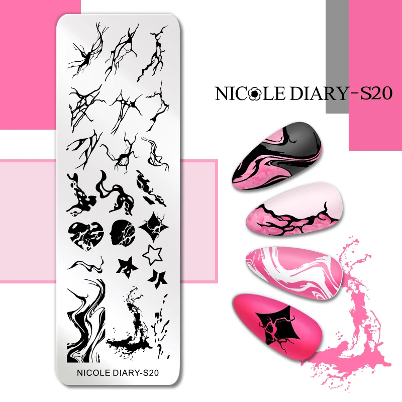

Трафарет NICOLE DIARY для стемпинга ногтей, цветущий красочный мраморный дизайн ногтей, из нержавеющей стали, с зеркальным изображением искусств...
