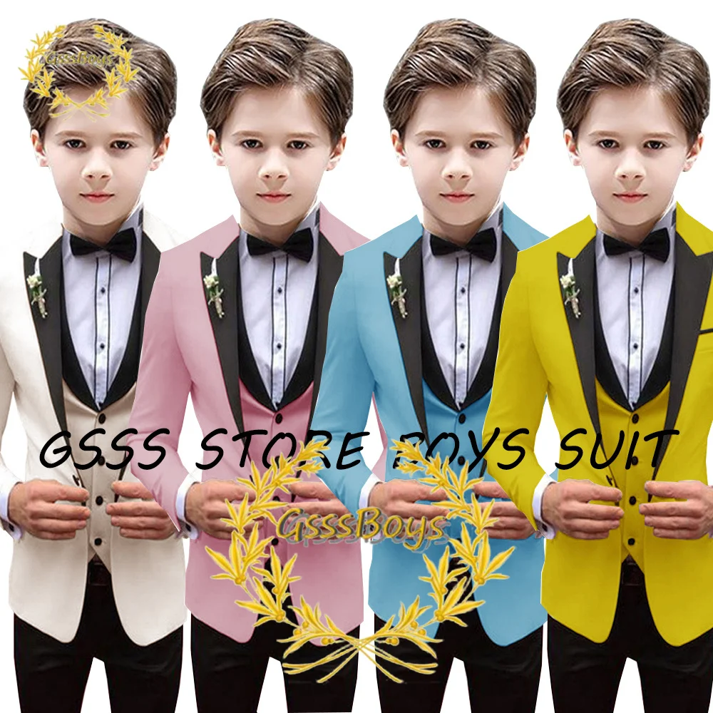 Boys Suit 3 Piece Wedding Tuxedo Kids Jacket Pants Vest Slim Fit Custom Child Clothes Party Blazer Set