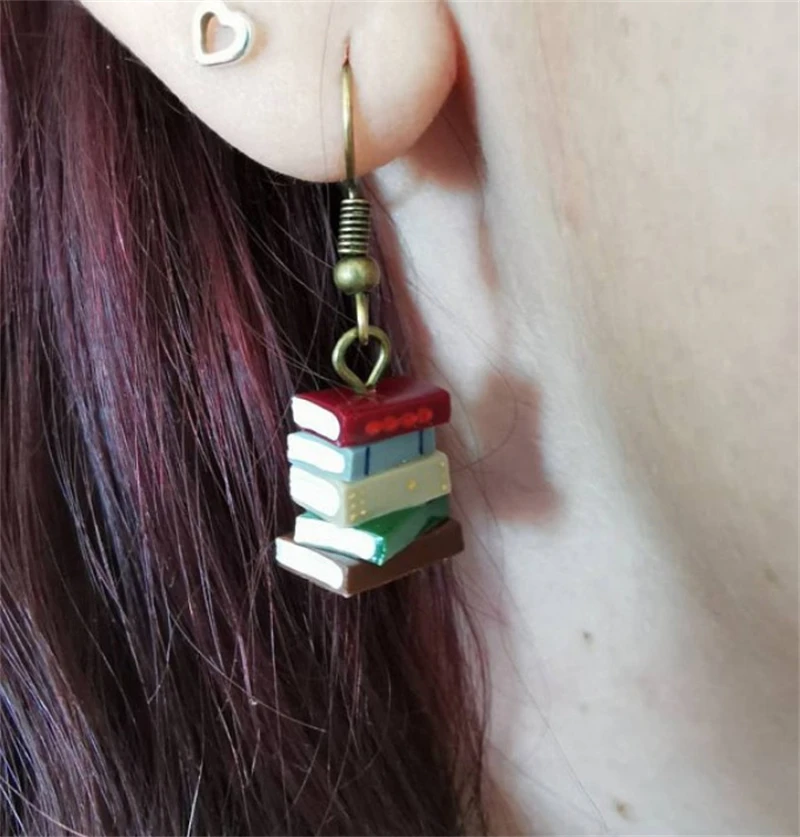 

Stack of Books Earrings Book Jewelry Library Multicolor Book Pendant Earrings Hooks Earrings Women Girls Earrings