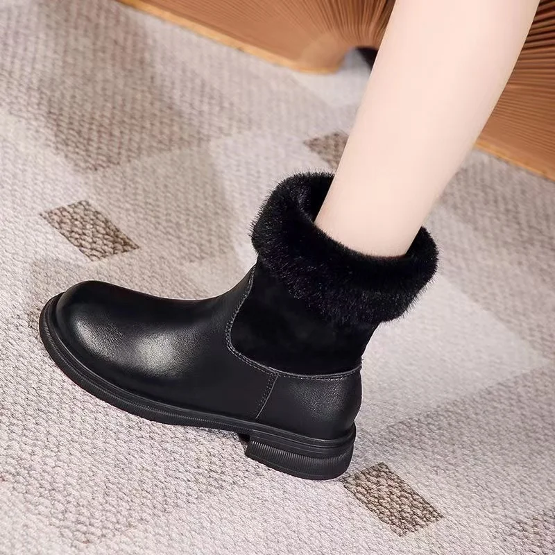 2023 Snow Boots Women PU Leather High-tube Warm Cotton Shoes Winter Plus Velvet Fashion Zipper Ankle Boots Platform Shoes Women
