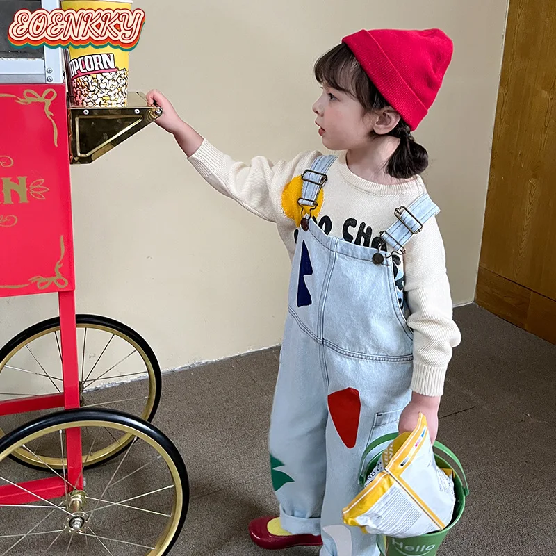 Детские джинсовые комбинезоны для девочек комплекты свитеров хлопковые с