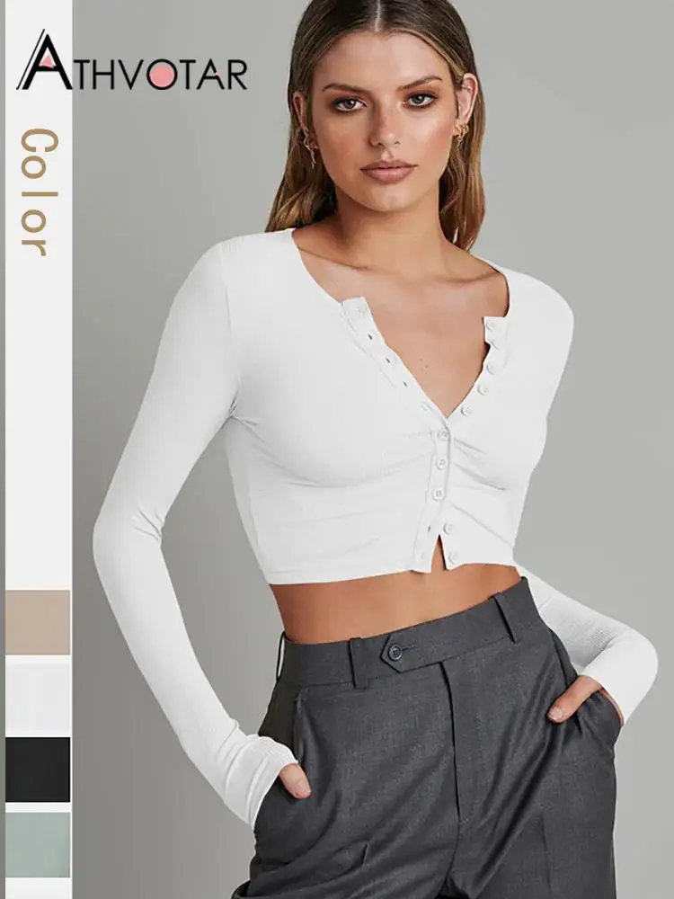 

Топ женский короткий в рубчик, с длинным рукавом, на пуговицах