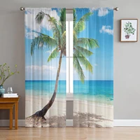 beach coconut blue sky tulle sheer curtains for living room bedroom the room kitchen voile organza decoration curtains